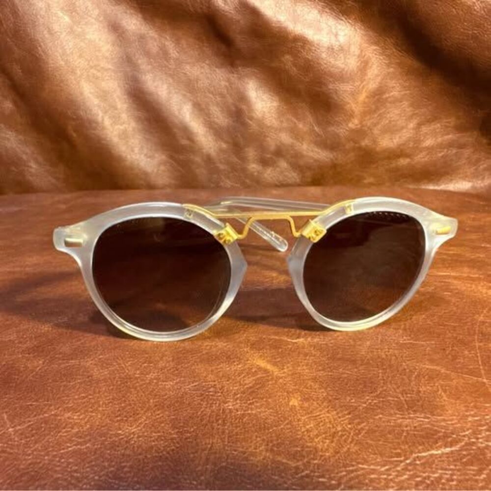 KREWE St. Louis Round Sunglasses Crystal Clear Gold 46mm Handcrafted